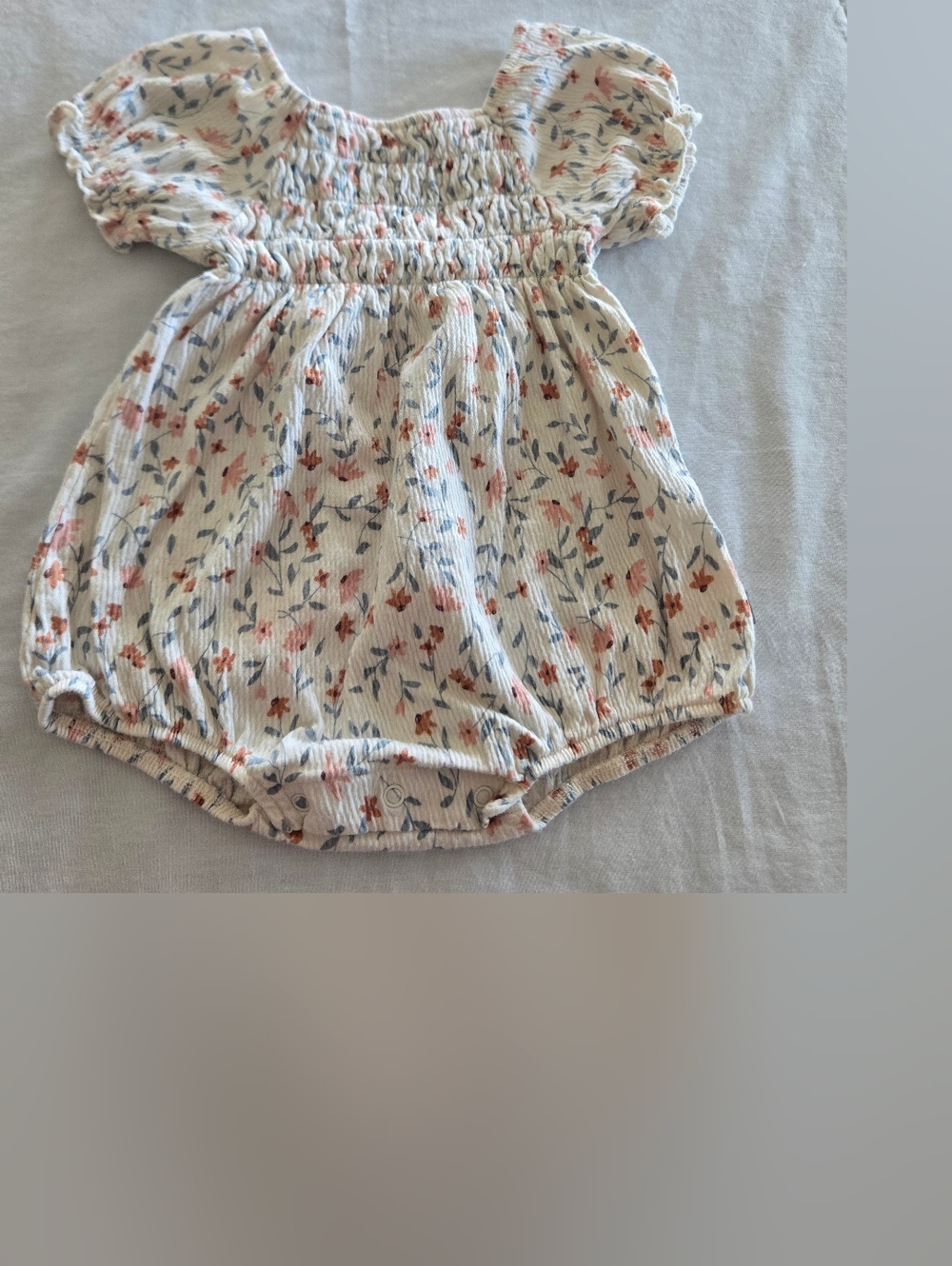 Modern Moments - Cream Floral Ruffle Short Sleeve Onesie - (3-6M)